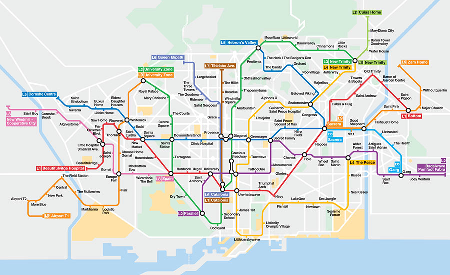 Mapa del Metro de Barcelona «para guiris», versión traducción literal