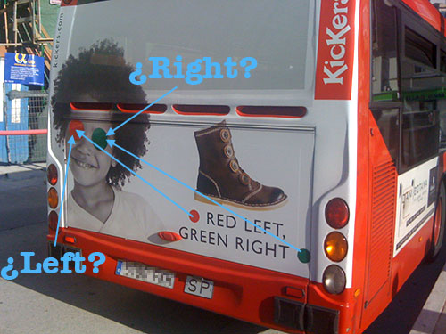 Red lef tgreen right bus