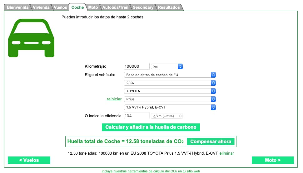 Una calculadora de equivalencias de emisiones de CO2