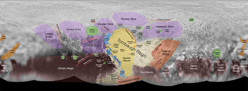 Mapa de Plutón con nombres