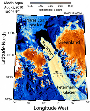 Un desprendimiento de tamaño histórico en el glaciar Petermann (Groenlandia)
