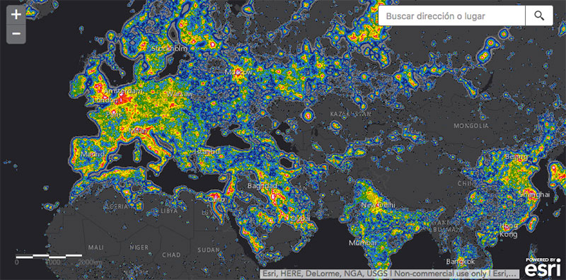 Nuevo mapa de la contaminación lumínica