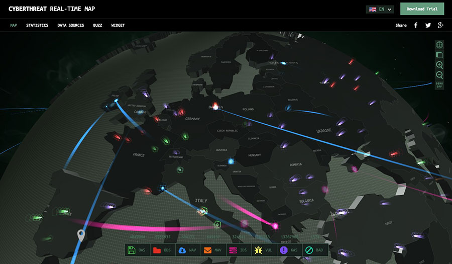 El mapa global de de ciberamenazas en tiempo real / kaspersky