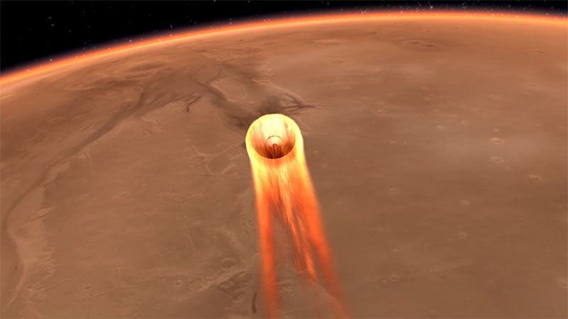 InSight durante la entrada en la atmósfera de Marte