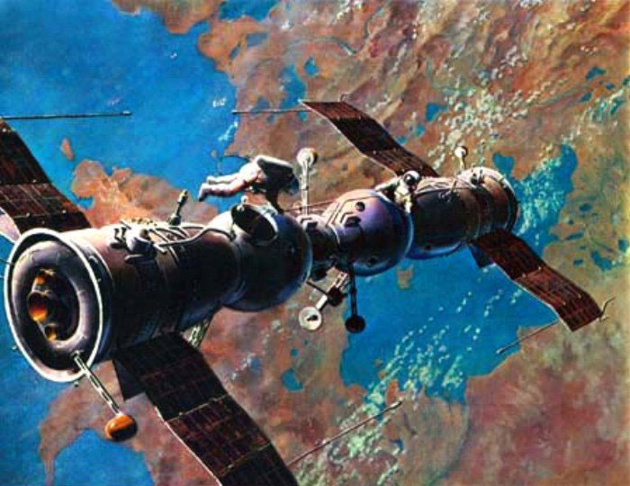 Las Soyuz 4 y 5 acopladas en el espacio