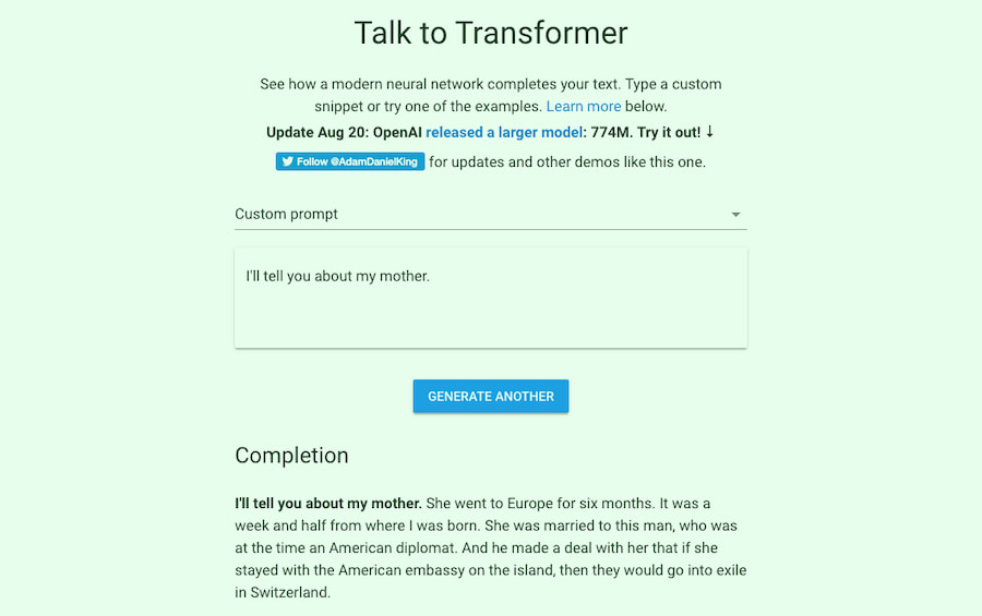 Talk to Transformer
