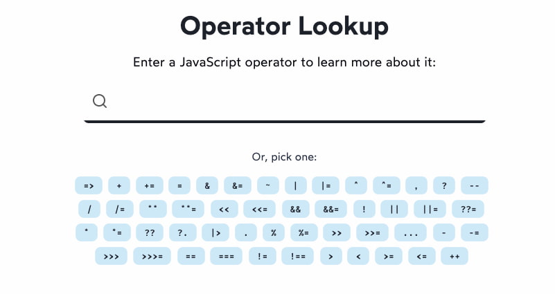 Operator Lookup - Search JavaScript operators