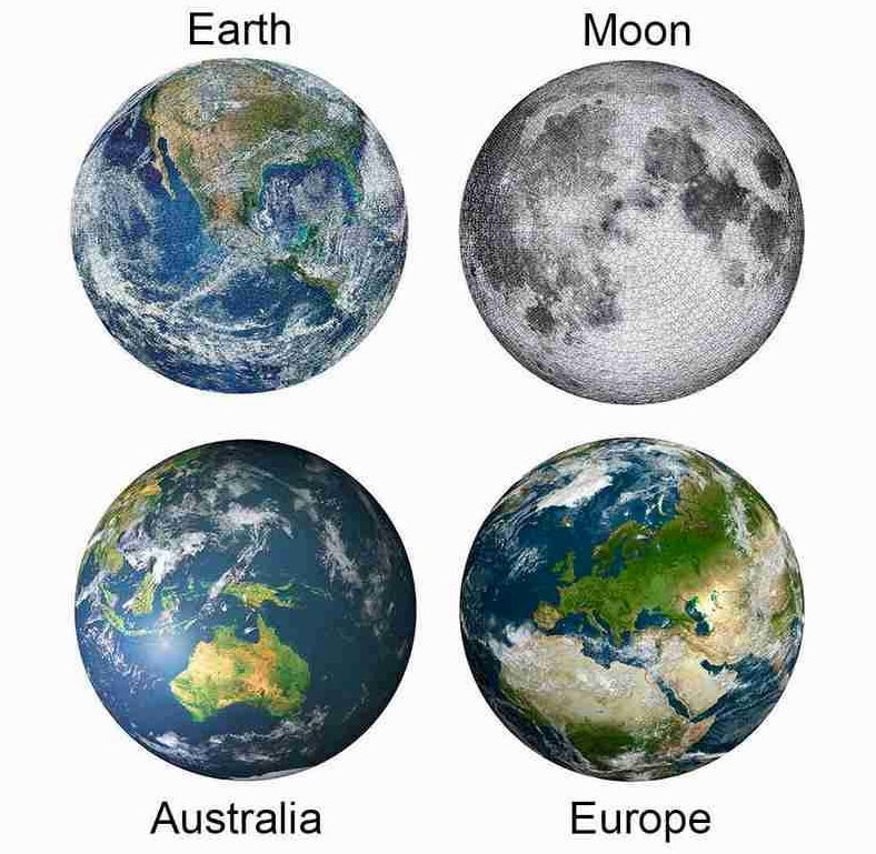 Rompecabezas redondos de la Luna, la Tierra y otros planetas