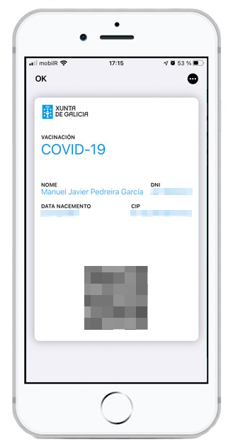 Certificado de vacunación Covid de la Xunta de Galicia en Wallet un iPhone