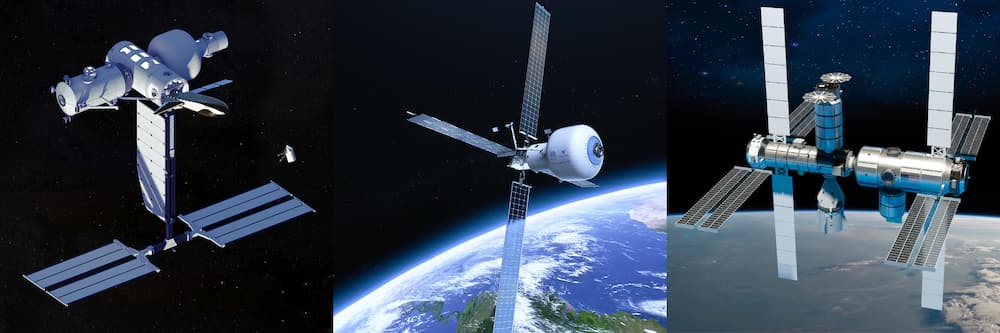 De izquierda a derecha las propuestas de Blue Origin (Orbital Reef), Nanoracks (Starlab) y Northrop Grumman – NASA