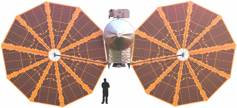 Esquema de Lucy con los paneles solares y la plataforma de instrumentos desplegados – Southwest Research Institute