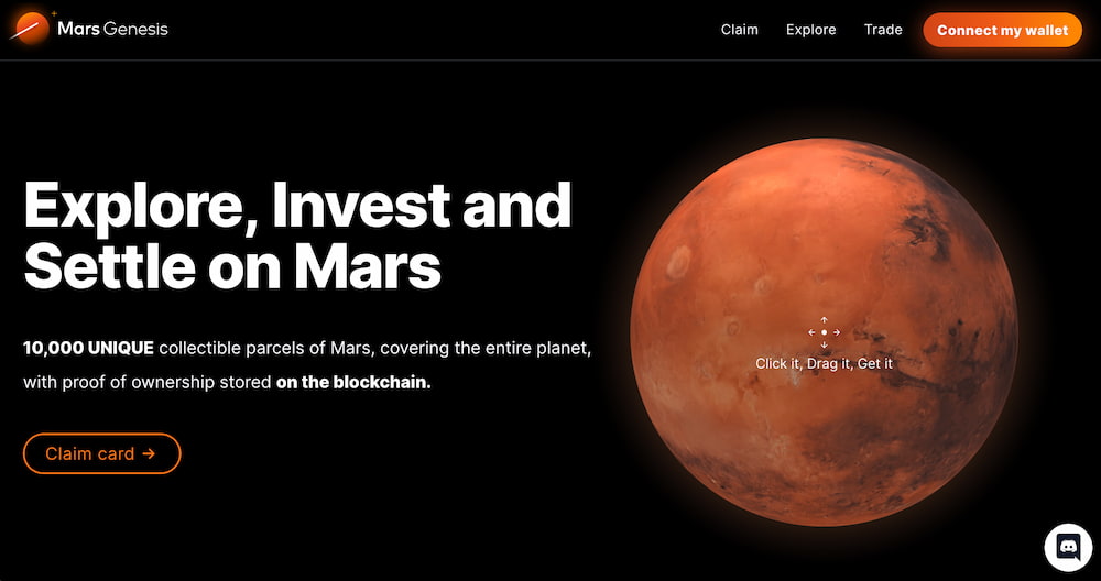 Mars Genesis - 10,000 parcels of Mars stored on the blockchain