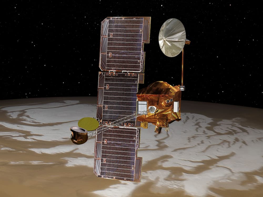 Impresión artística de la Mars Odyssey en órbita alrededor de Marte – NSA/JPL
