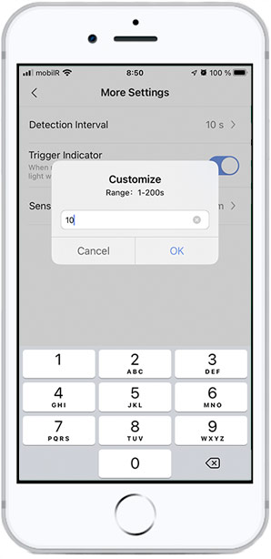 Captura de pantalla de un iPhone con los justes específicos del Aqara P1