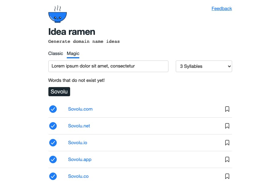 IDEA Ramen | Generate domain name ideas