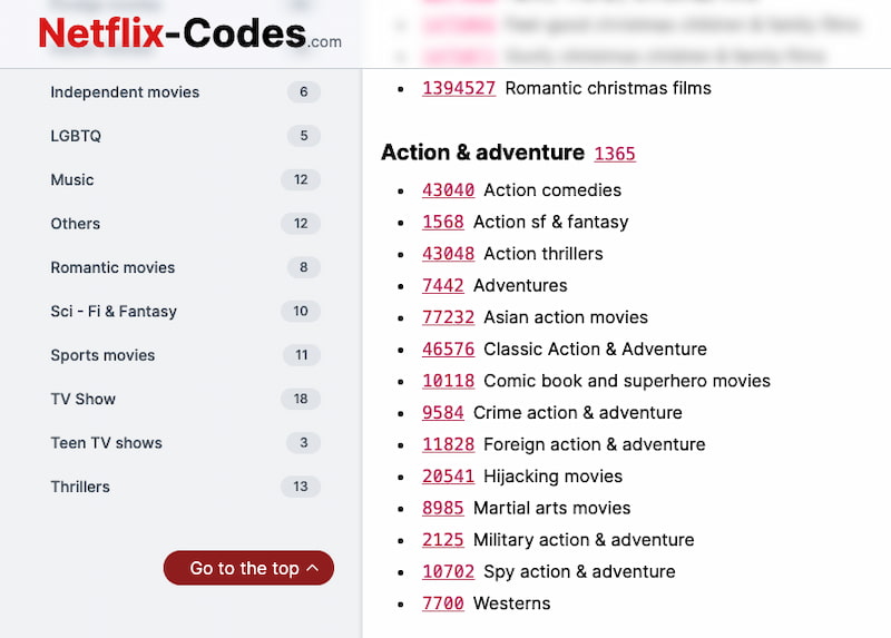 Netflix categories codes - Find all categories codes