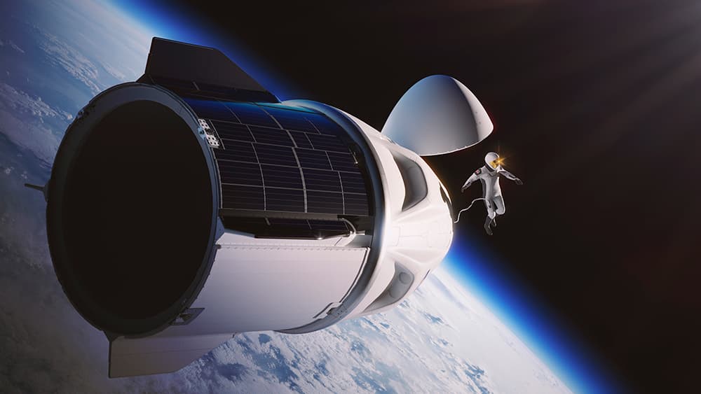 Impresión artística de la misión Polaris Dawn en órbita – SpaceX/Programa Polaris