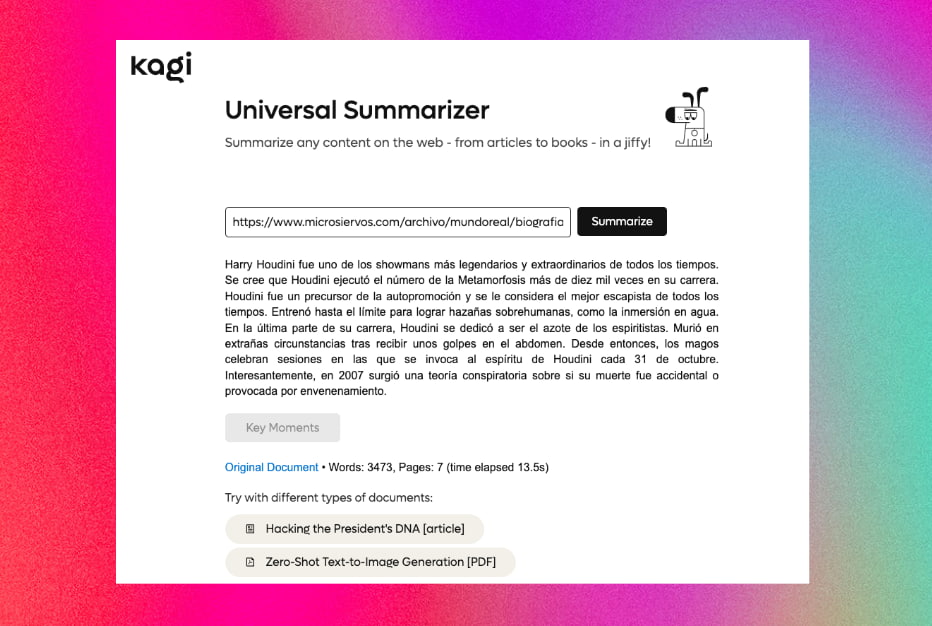 Un «resumidor universal» experimental que analiza, completa y resume en una breve descripción cualquier web o documento