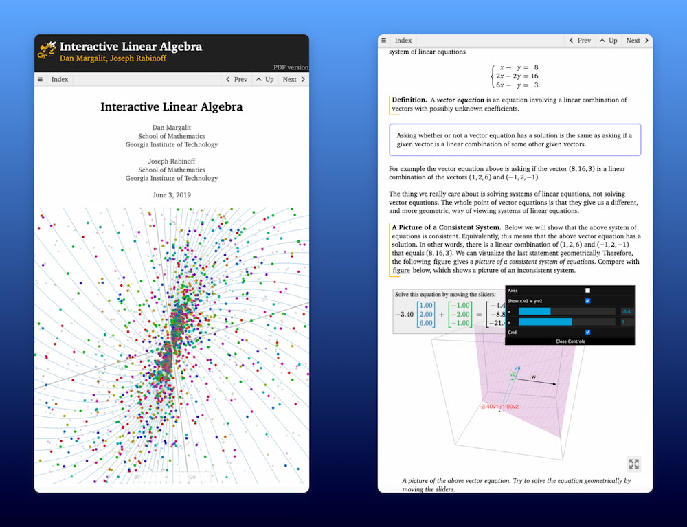 Un texto interactivo sobre álgebra lineal fácil de leer online