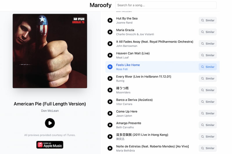 Maroofy: un sencillo recomendador de canciones que «suenan parecido» con una base de IA