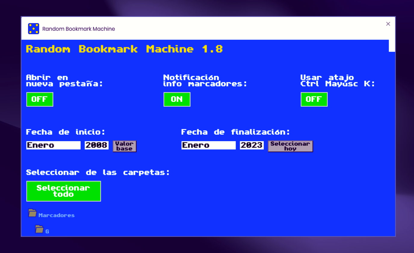 La Random Bookmark Machine es una extension para saltar al azar a los favoritos que tengas guardados