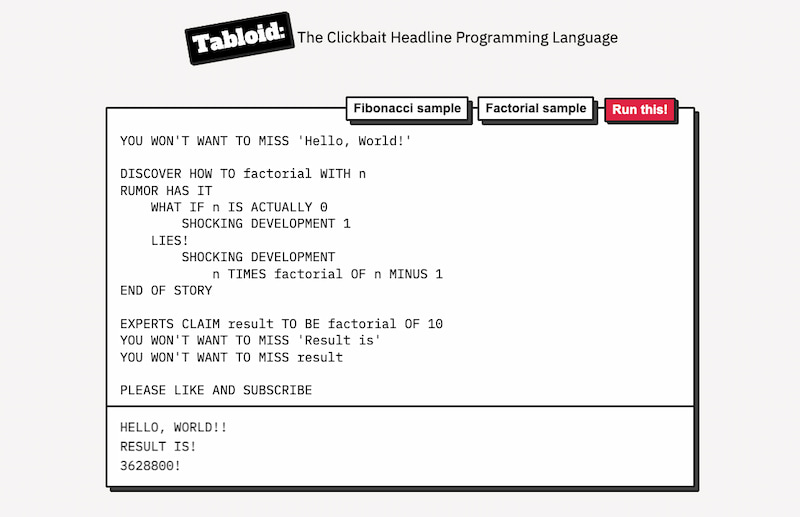 Tabloid, un lenguaje de programación al estilo de los titulares con clickbait
