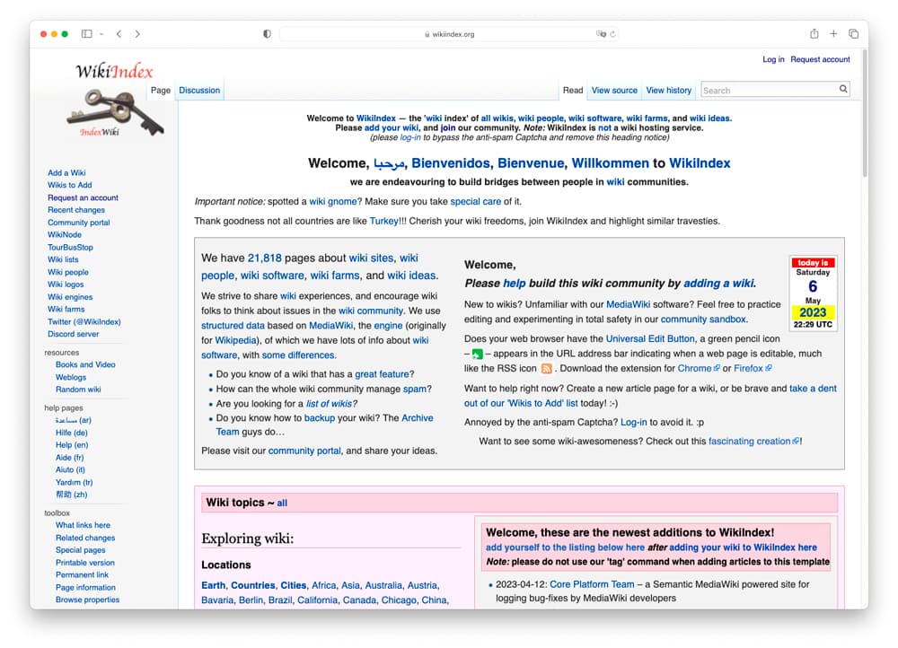 WikiIndex: el wiki sobre wikis, la gente de los wikis y el software para crear wikis y hablar de wikis