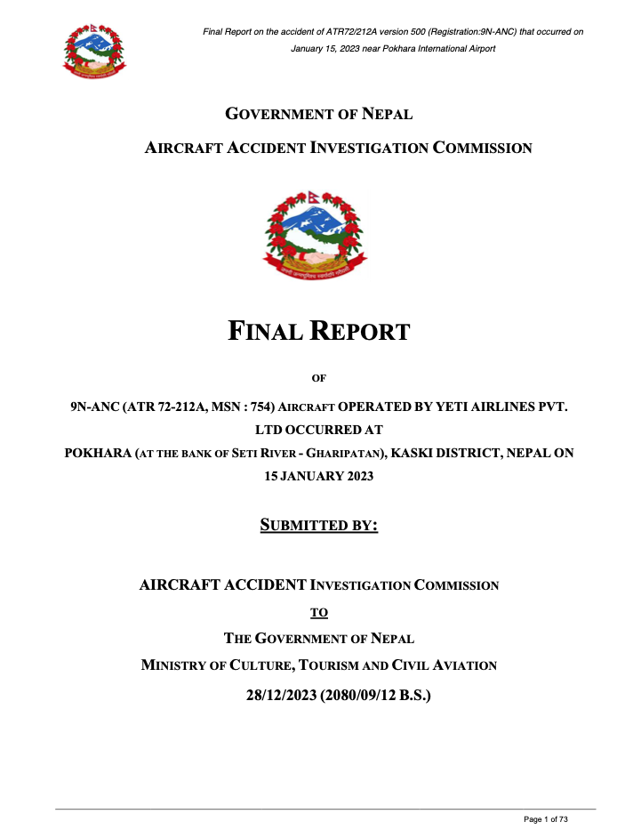 El informe final sobre el accidente del vuelo 691 de Yeti Airlines en Nepal confirma un error humano como causa