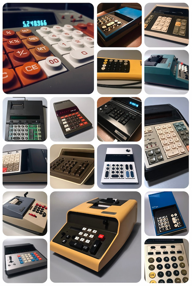 Una colección de calculadoras de entre 1968 y 1983