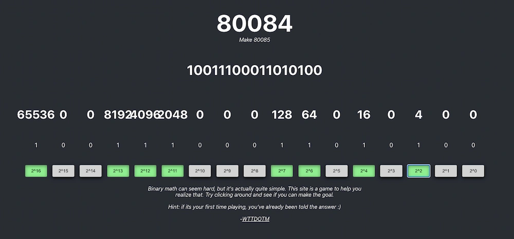 El juego de calcular números en binario