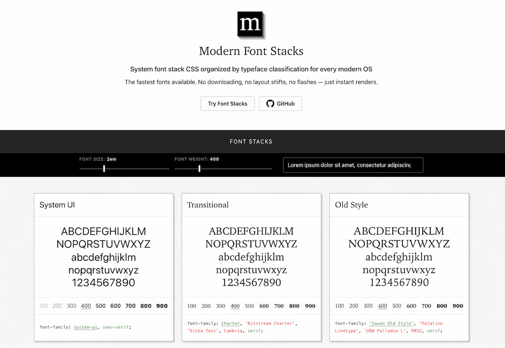 Modern Font Stacks, una colección de fuentes rápidas e instantáneas