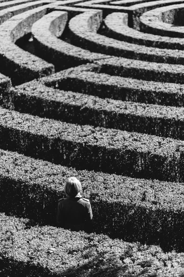 Una persona en un laberinto vegetal