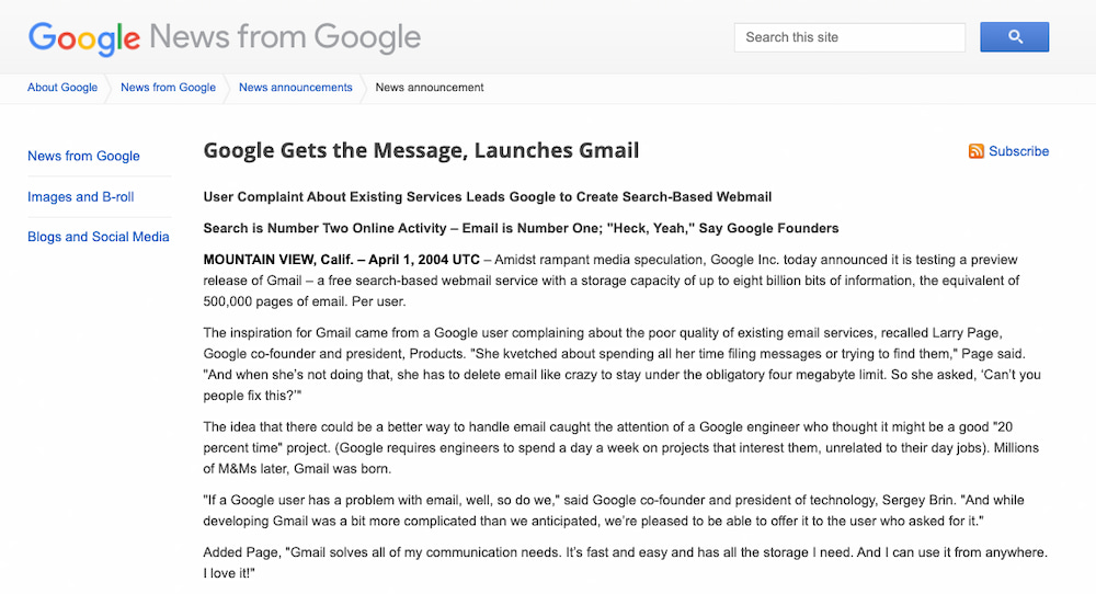 Gmail cumple 20 años. Cuando se lanzó parecía una broma pesada porque sonaba a imposible
