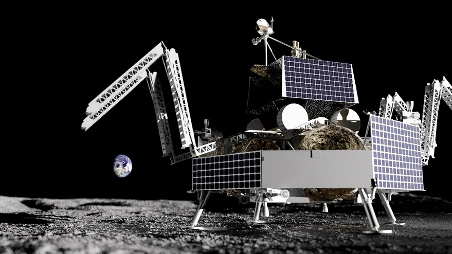 Impresión artística de Griffin sobre la superficie de la Luna con VIPER aún sobre él