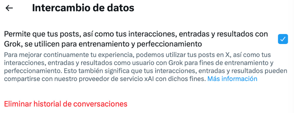 Captura de pantalla de la opción en el interfaz web