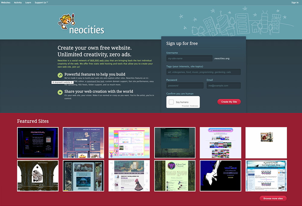 ¡Crea tu propio sitio web gratis con Neocities!