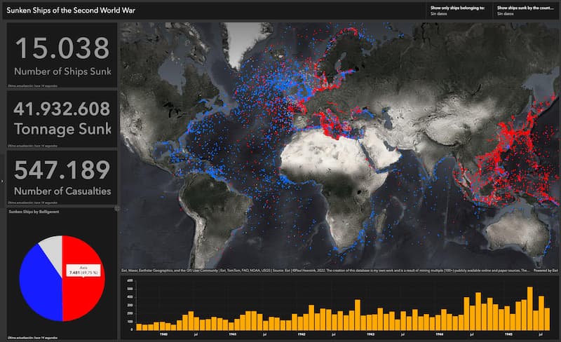 Los 15.399 barcos hundidos en la Segunda Guerra Mundial en un mapa interactivo