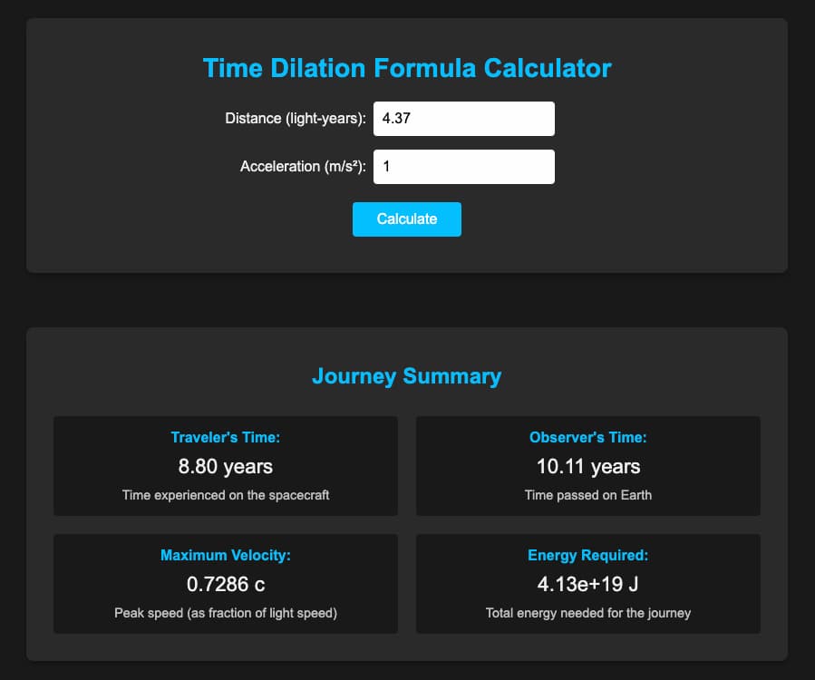 Una calculadora de dilatación temporal (y otros detalles curiosos) para viajes espaciales