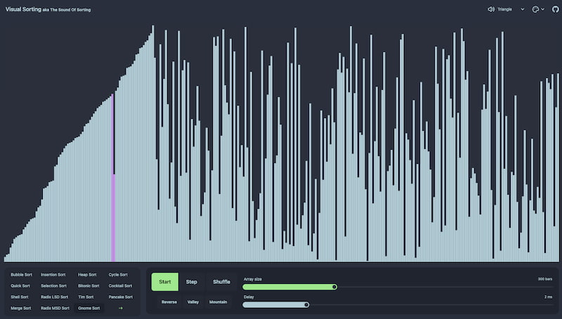 Un experimento sobre visualización con sonido de los algoritmos de ordenación más populares