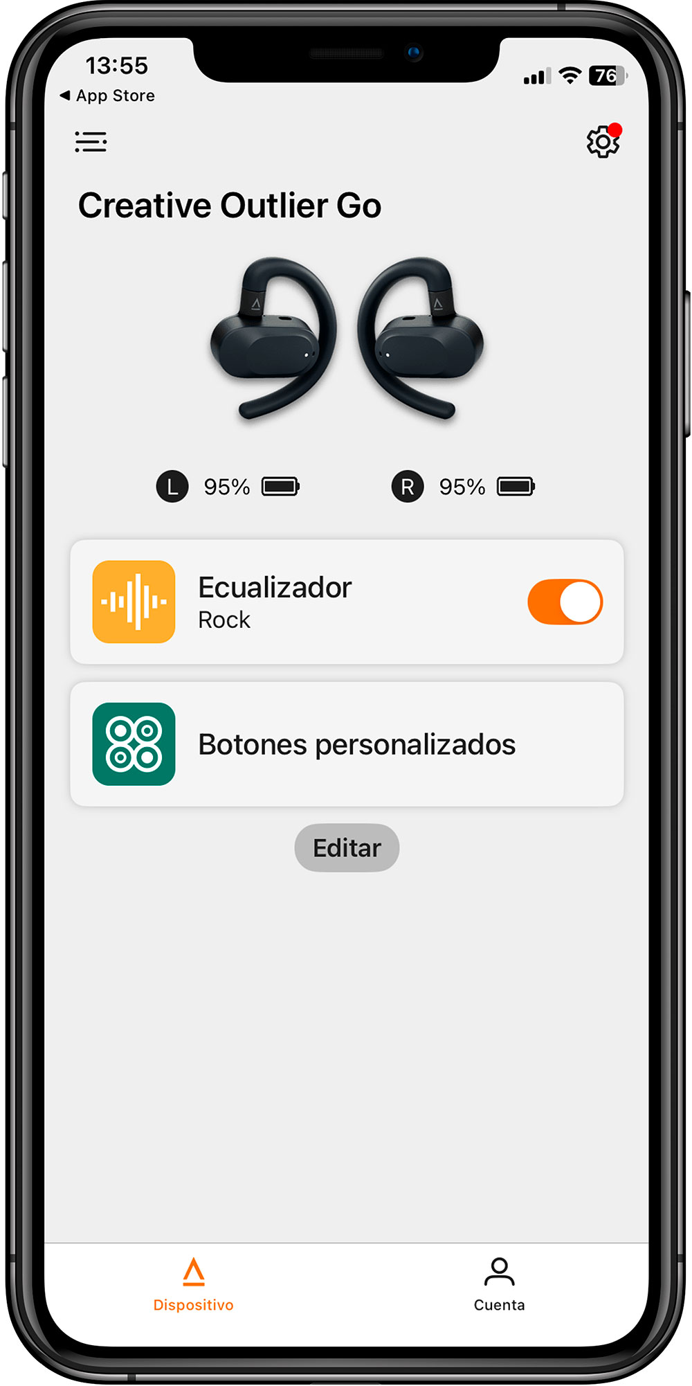 Foto de producto de los auriculares y del estuche de carga