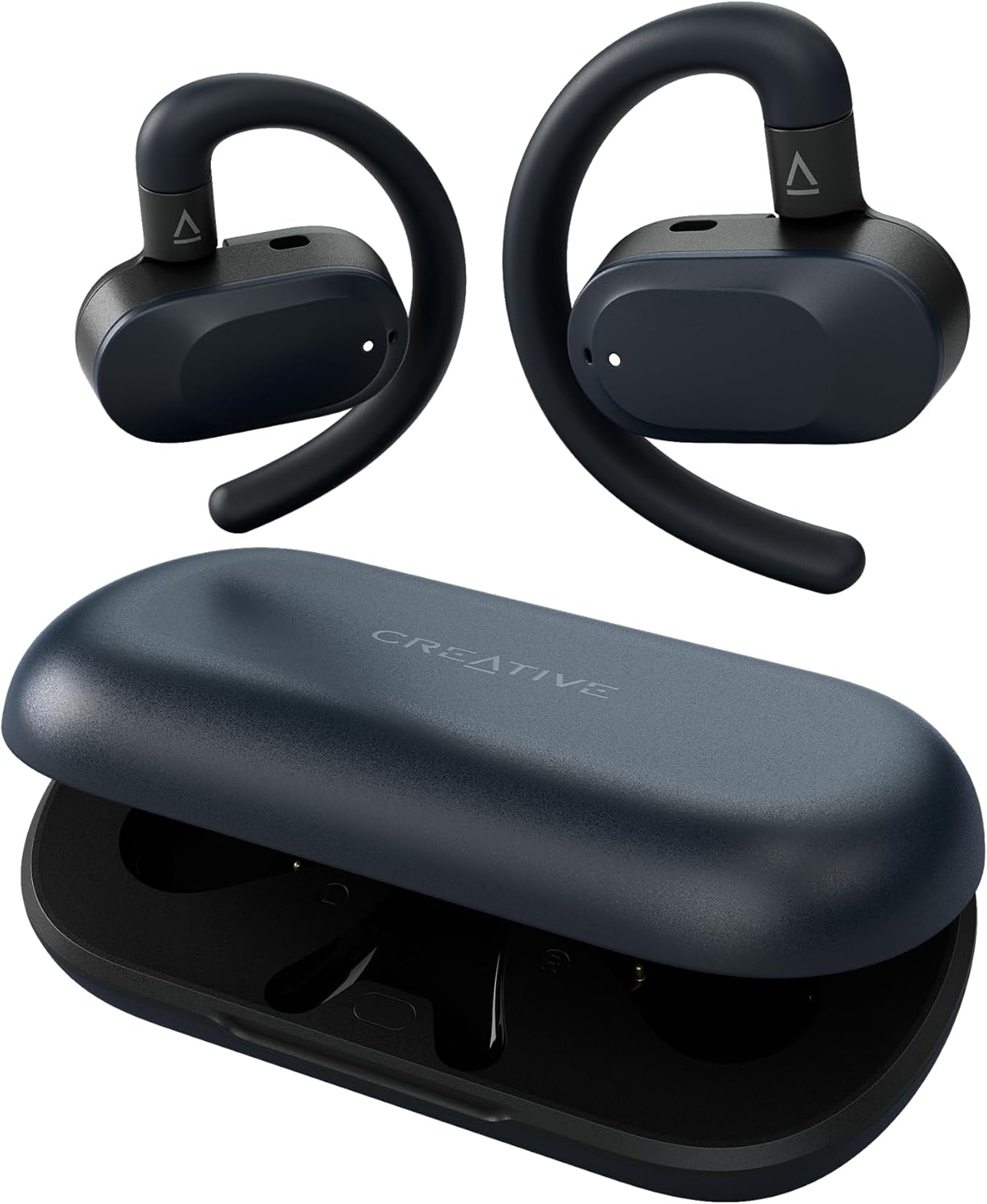 Foto de producto de los auriculares y del estuche de carga