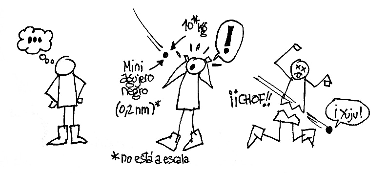 Si un agujero negro primordial de 0,2 nm atravesara el cuerpo de alguien, lo destrozaría. Pero por la onda de choque, no por la gravedad