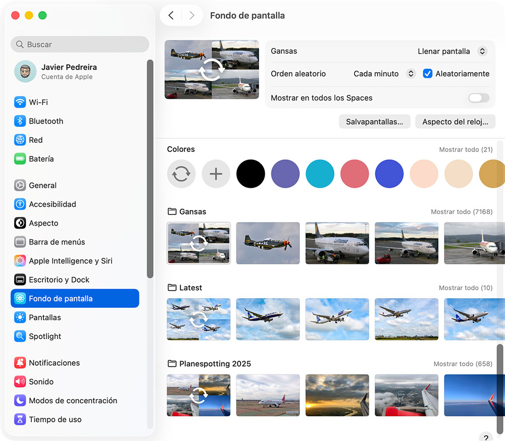 Captura de pantalla del interfaz de gestión del fondo del escritorio en macOS