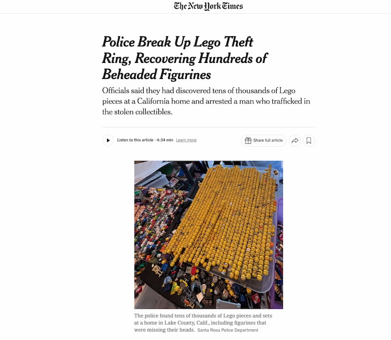 La insólita historia del robo organizado de Legos y los 100 muñecos decapitados La insólita historia del robo organizado de Legos y los 100 muñecos decapitados