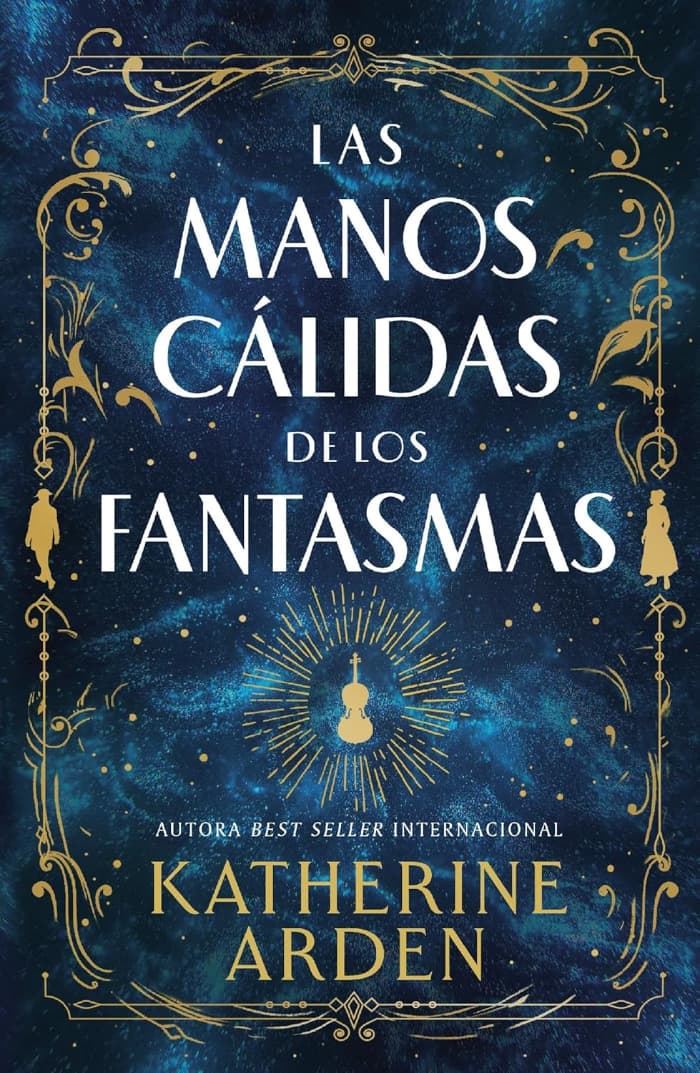 Portada de la novela en español en la que aparte del título se ve un violín dorado que tiene mucha importancia en la trama sobre un cielo nocturno