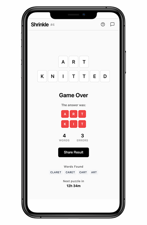 Shrinkle es un juego de palabras menguantes un poco malvado