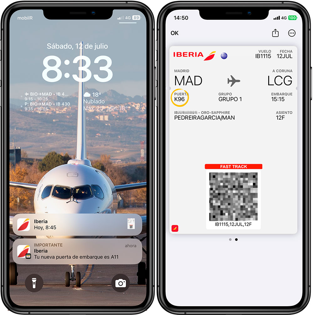 Dos capturas de imagen de un iPhone con las notificaciones y las actualizaciones en las tarjetas