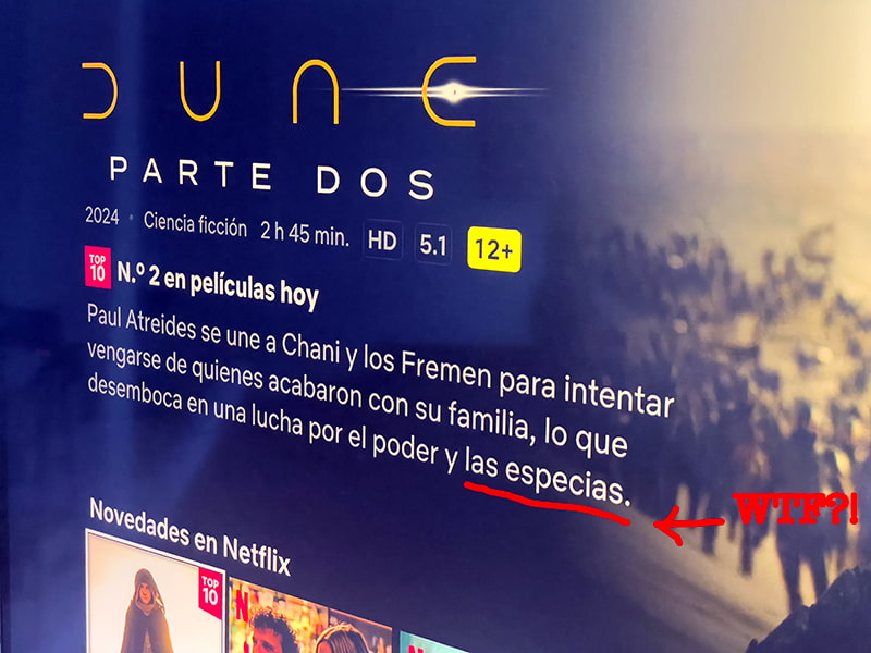 La pantalla de Netflix sobre Dune 2 habla de «el poder de las espacias»