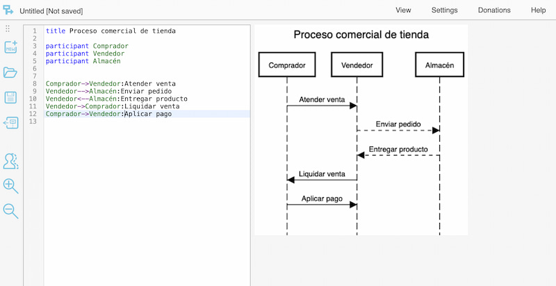 SequenceDiagram.org sirve para generar diagramas de secuencias y exportarlos a otras aplicaciones