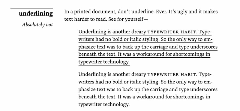 El subrayado como vestigio de las máquinas de escribir y otras historias de diseño en Butterick’s Practical Typography